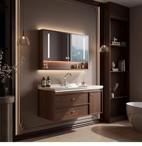 Mueble de Baño Moderno de Lujo Francés con Acabado Lacado, Lavabo de Cerámica de una Pieza, Espejo Inteligente Colgante de Pared, Gabinete de Madera Sólida - Product Image 2