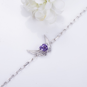 Bracelet MSB-611 en or 18 carats avec pierre précieuse violette en forme de cœur et ailes d'ange, pour femme, romantique, à porter au quotidien - Product Image 2