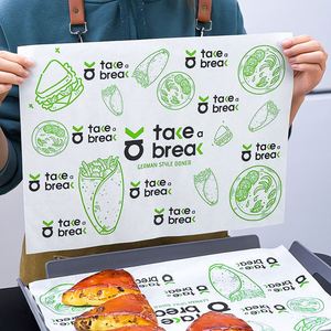 Papier d'emballage alimentaire recyclable personnalisé avec logo, papier alimentaire recyclable de qualité alimentaire pour sandwichs, emballage alimentaire pour boulangerie, emballage à emporter - Product Image 1