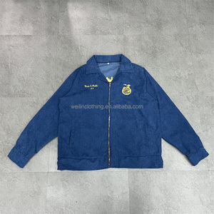 Blouson aviateur personnalisé pour hommes avec fermeture éclair Veste en velours côtelé avec col montant et logo brodé Chemise fine à motif de patchwork - Product Image 1