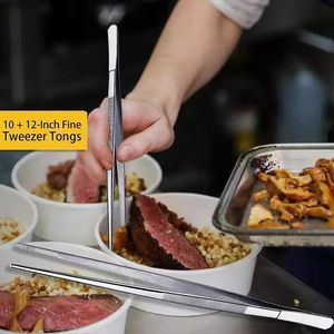 ステンレス鋼のキッチンシェフピンセットは、鋸歯状のヒントで食品ロングトングを設定します調理用食品ピンセット - Product Image 5