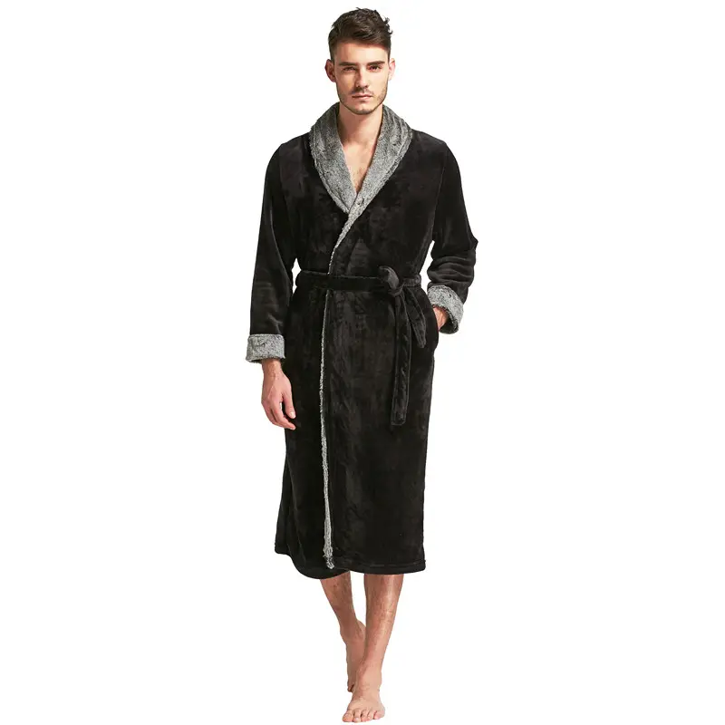 OEM/ODM Flannel Stitching Nightgowns Male Long Dressing Gown Robes Sleep Night Gowns Robes Batas De Dormir Night Robes