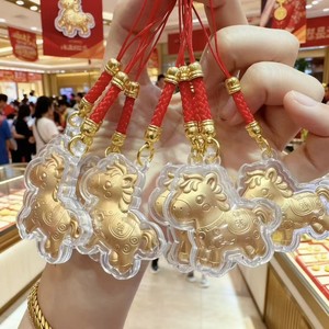 Porte-clés pendentif cheval doré en métal, breloque zodiacale de dessin animé pour décoration de téléphone portable, cadeau - Product Image 4