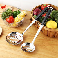 Ensemble de six ustensiles de cuisine très vendus : spatule, cuillère, ustensiles de cuisine, spatule à manche, cuillère, ustensiles de cuisine électriques en bois, acier inoxydable noir