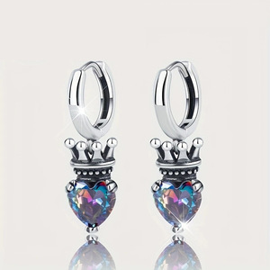 Orecchini a Cerchio con Corona, Cuore e Zampa di Gatto, Zirconi Colorati, Gioielli Unici e alla Moda per Donne - Product Image 6