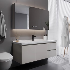 Meuble de salle de bain moderne, intelligent et simple, avec vasque intégrée, résistant à l'eau et à l'humidité - Product Image 3