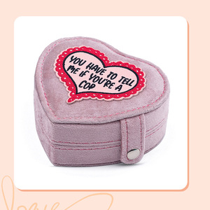 Portable en forme de coeur Denim velours bouton presse boîte de rangement motif personnalisé bijoux sac fourre-tout pour boucles d'oreilles - Product Image 6