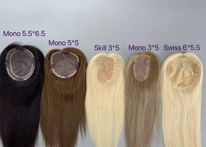 ท็อปเปอร์ผมแท้แบบโมโนเบส PU ขนาด 3*5 5.5*6.5 นิ้ว 5*5 นิ้ว มีสินค้าในสต็อก 15 สี ผมเรียงเส้นสวย สำหรับผู้หญิง เพื่อความงาม - Product Image 4