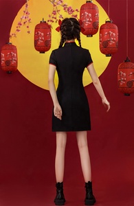 ชุดกี่เพ้าแบบปรับปรุงใหม่สำหรับผู้หญิงชุดกี่เพ้าสั้นประจำชาติชุดกี่เพ้าเซ็กซี่ - Product Image 5