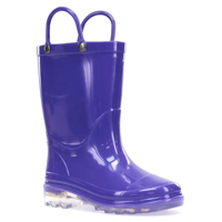Bottes de pluie pour enfants YL-25265 avec logo personnalisé, mode, violet, antidérapantes, en PVC imperméable, avec lumières LED