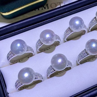 Bague de fiançailles pour femme R2838, perle d'eau douce naturelle Edison de qualité AAAA/AAA de 10-11 mm, plaquée or, taille classique réglable, mariage