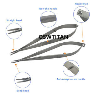 Pemegang jarum otomatis jarum pemegang jarum Forceps instrumen oftalmik lurus melengkung Titanium/baja tahan karat - Product Image 3