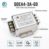 Filtre de puissance EMI monophasé QDEA4-3A-GD 3A à double étage, montage sur rail DIN, 115/250 VCA, suppression du bruit terminal pour variateur de fréquence (VFD)