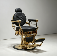 Fauteuil de barbier classique haut de gamme avec cadre plaqué or, revêtement matelassé noir, fauteuil de barbier inclinable hydraulique pour salon de coiffure