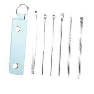 Stainless Steel Ear <b>Pick</b> Set 6 Pieces Leather Case Portable Ear Cleaning <b>Tools</b> For Daily Use - Product Image 2