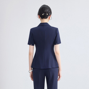 Women's Short Sleeve Suit Set Formal Wear Professional Workwear Anti-Wrinkle Polyester Spandex Blend Gray Navy Blue - Product Image 4