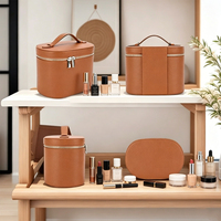 Trousse de toilette de haute qualité en cuir PU marron motif litchi, finition polie, durable