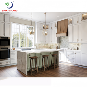 Armoires de cuisine et accessoires les plus récents ensembles complets RTA américain en bois massif blanc Shaker armoires de cuisine ensemble de conceptions modernes - Product Image 3