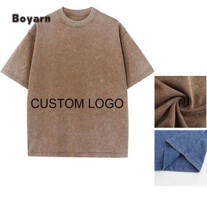 Boyarn Arrivée Lavé Unisexe Surdimensionné 100% Coton T-shirt Drop Shoulder Plain 270 Gsm DTG 3d Logo T-shirts Brodés - Product Image 1