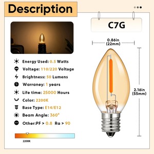 <span class=keywords><strong>Ampoule</strong></span> <span class=keywords><strong>LED</strong></span> C7 E12 E14 0,5W AC110V 220V Blanc Chaud pour Lampe de Sel, Guirlande Lumineuse Suspendue, Décoration Intérieure - Product Image 3