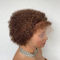 Perruques Lace Front 13x4 pré-épilées, entièrement tissées à la main, coupe Pixie avec bords crépus, sans frange