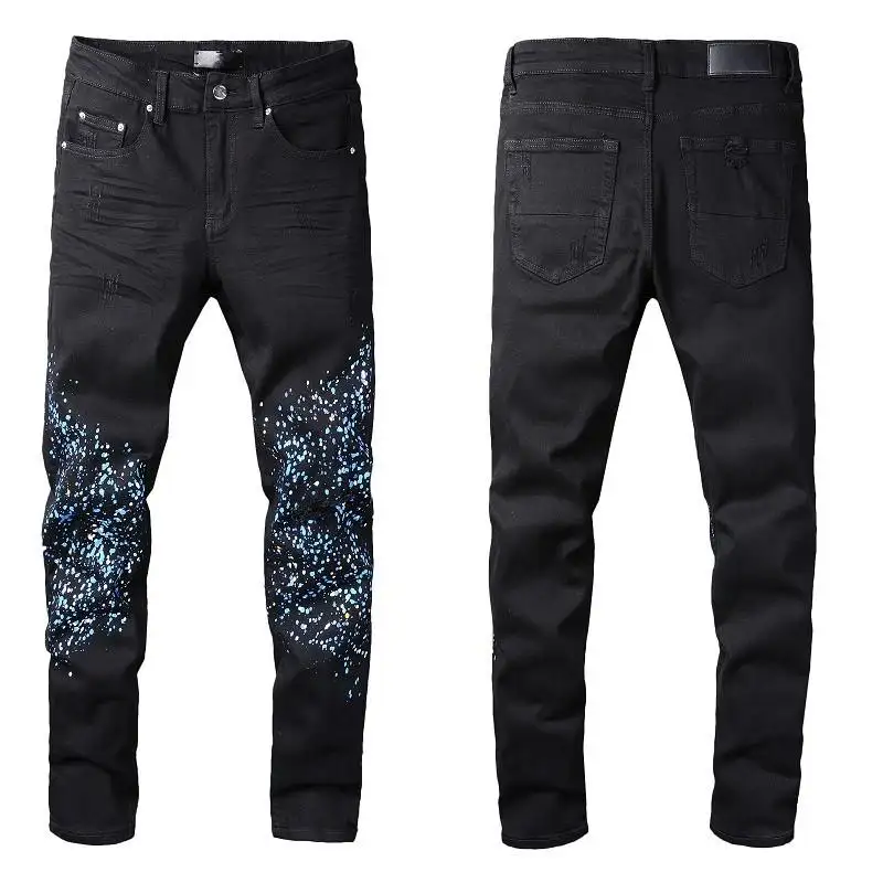 Luxury Designer Jeans Slim Fit Motorcycle Biker Denim For Men S Black pour hommes Amir-ss Mens jean