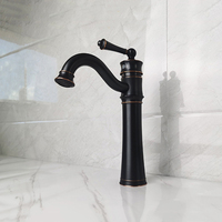 Robinet de pont monotrou en laiton bronze noir de luxe antique Mélangeur d'eau chaude et froide en céramique contemporaine brossée pour robinets de lavabo