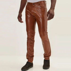 Pantalones de cuero ajustados a la moda Pantalones de cuero de piel de vaca de alta calidad con pantalones de cuero de hombre al mejor precio - Product Image 2