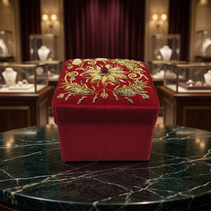 Caja de MDF Hecha a Mano de la Mejor Calidad para Ropa de Seda, Caja Cuadrada Zardozi con Adornos de Piedras, Impresión en Relieve Internacional, Estilo Navideño Moderno - Product Image 2