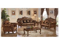 Meubles de style américain classique ensemble de salon ensemble de canapé en cuir en bois massif canapé trois places maison hôtel salon WA548