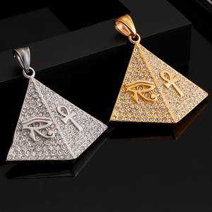 قلادة على شكل صليب عنخ وعين حورس وهرم من الفولاذ المقاوم للصدأ المطلي بالذهب مع الزركون، هدية للذكرى السنوية البوذية - Product Image 2