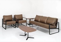 Ensemble de canapés de luxe carrés trois places en cuir PU marron, inclinables, pour bureau de direction et réception, sectionnel