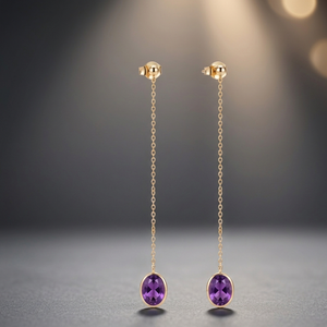 Boucles d'oreilles pendantes ovales classiques plaquées or 24 carats, violettes, bijoux tendance pour femmes, cadeau de fête - Product Image 2