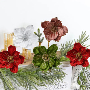 Usine En Gros Réaliste Tissu Glitter <span class=keywords><strong>Poinsettia</strong></span> De Noël Fleurs Artificielles pour Arbre Décoration Vacances Floral Picks - Product Image 3