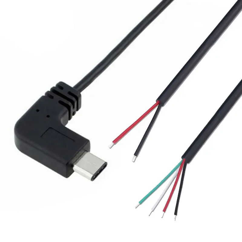 Support OEM USB 2.0 90 degree right angle type c male to open bare 2 wires usb c cable