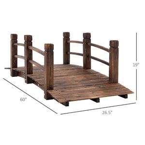 Puente de Jardín de Madera de Abeto 60 x 26.5 x 19 con Pasarela Curva y Barandillas Laterales para Patios Exteriores, Modelo D0100H5EESP de Madera Teñida - Product Image 3