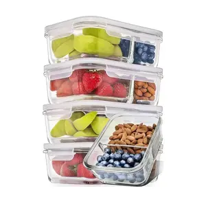 Glass crisper with lid lunch box Office refrigerator microwave oven heating special divider bento box sealed rice bowl