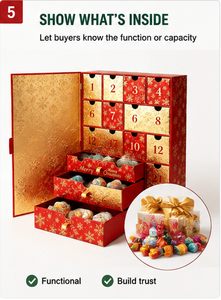 Custom Red 24 Days Advent Calendar <b>Box</b> with Drawers Gold Foil Rigid Cardboard <b>Christmas</b> Blind <b>Box</b> Mystery Packaging Gift - Product Image 4