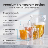 Pochettes transparentes souples à bec verseur pour liquides, eau, jus, boissons – 250 ml, 500 ml – Emballage plastique transparent avec bec verseur supérieur