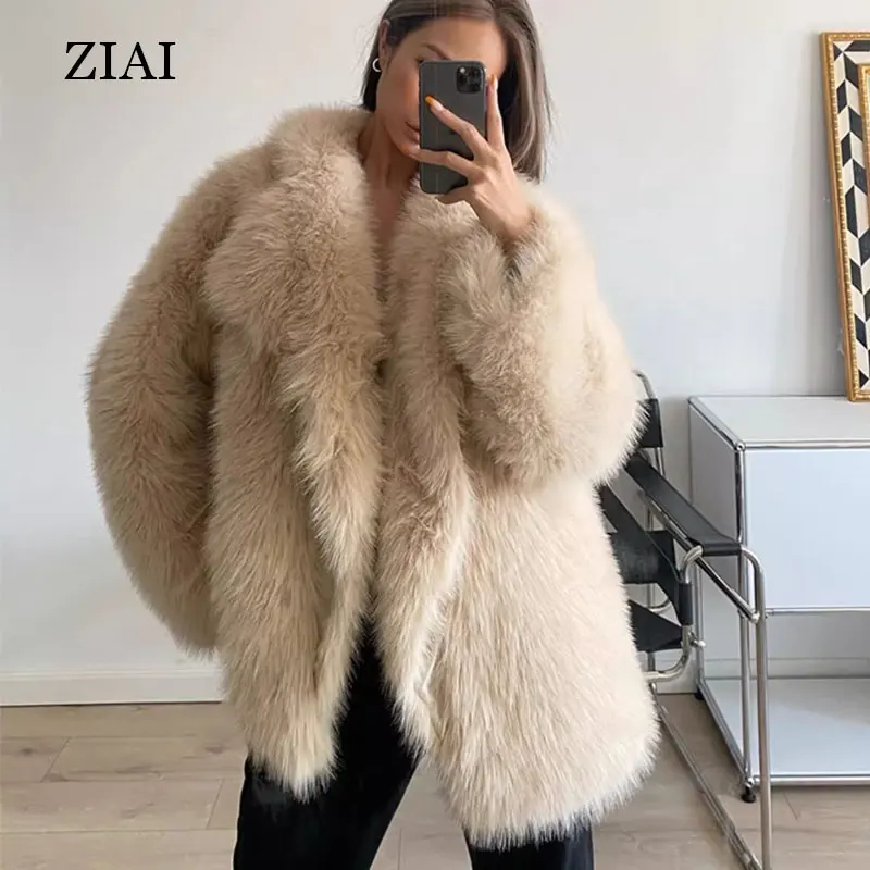 Wholesale Short Cropped Faux Fox Fur Coat Women Large lapel Coats Ladies Long Sleeve Short Style Fox Fur Crop Jacket