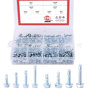 Hex Washer Self Tapping Screws 220pcs Galvanized Imperial Inch Metal <b>Fasteners</b> Right Hand Thread External Hex Head - Product Image 1