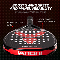 Raquette de padel Caston Sports IANONI Force Pro Rouge/Violet en fibre de carbone 3K, 38 mm, 360 g, noyau EVA, surface brillante diamant