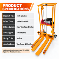 Chariot élévateur à palettes électrique compact avec fourches en acier, élévateur de matériaux portable pour entrepôt et atelier