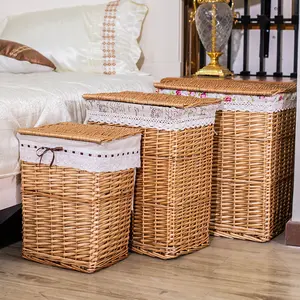 Large Handwoven Laundry Basket Wicker Washing Basket With Lid Freestanding Clothes Hamper Storage Basket