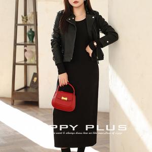 Chaqueta de Motocicleta para Mujer Tallas Grandes Pppy Plus, Ajuste Delgado, Manga Larga, Cuero Sintético, Cremallera Frontal, Estilo Europeo a la Moda - Product Image 1