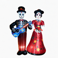 Décorations Gonflables en Plastique pour Halloween : Couple de Squelettes avec Guitare et Robe Florale pour Jardin, Extérieur, Festival et Événements