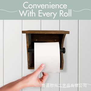 AyK Creations Wooden Toilet <b>Paper</b> Holder Wall Mount Maple Rustic Design Bathroom <b>Kitchen</b> Shelf - Product Image 2