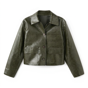 Chaqueta Bomber de Cuero Genuino con Estampado de Cocodrilo para Mujer, con Cinturón y Cuello Extendido, Acabado Impermeable, Estilo Otoñal Personalizable - Product Image 1