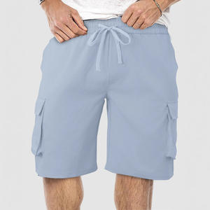 Pantalones Cortos Cargo de Verano para Hombre, Color Azul Cielo, Cintura Elástica, Múltiples Bolsillos, Corte Holgado, Casuales de Playa - Product Image 1