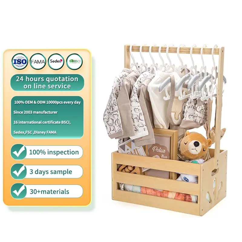 Armario de madera para Baby Shower, caja de almacenamiento para bebés con cesta con asa para regalos de Baby Shower, cesta de regalo de bienvenida para niños recién nacidos